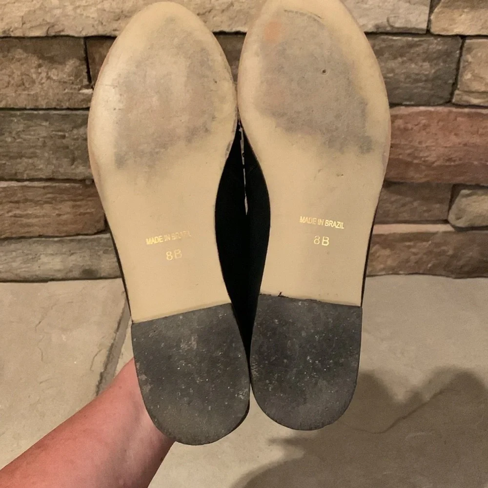 Bird Of Flight sz 8 tee pee black leather slip on shoes with gold accents